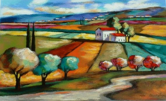 Slava Brodinsky Hand Signed and Numbered Limited Edition Serigraph on Paper: " Valley of Treasures "