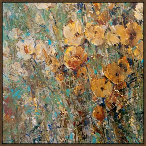 Somerset House 37.5X37.5 FLOAT FRAMED CANVAS:"AMBER POPPY FIELD I"