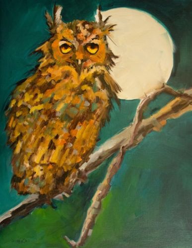 Somerset House 40x30 Wrapped Canvas Mirror Edge:"Owl and Moon"