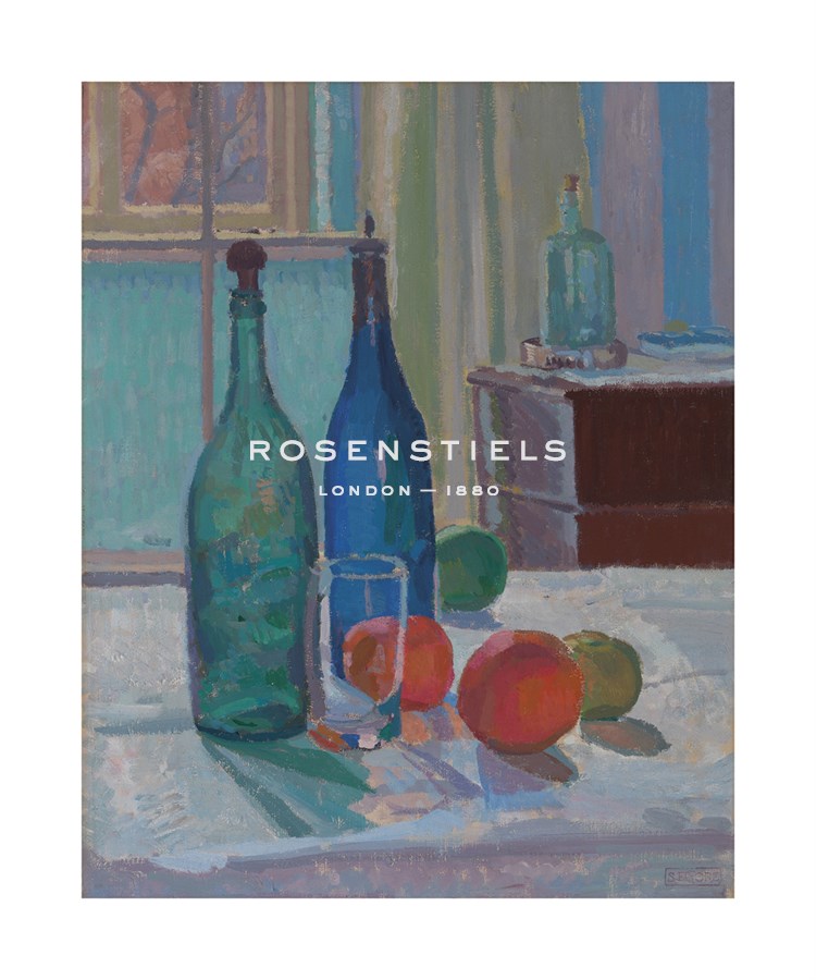 Spencer Frederick Gore Hand Numbered Limited Edition Print on Paper :"Blue and Green Bottles and Oranges"