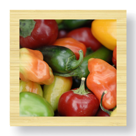 Stacy Bass Limited Edition Ready to Hang Giclee on Sustainable Bamboo: "Rainbow Peppers"