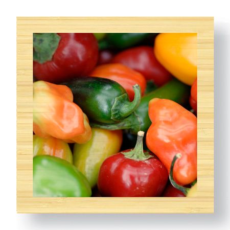 Stacy Bass Limited Edition Ready to Hang Giclee on Sustainable Bamboo: "Rainbow Peppers"