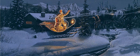 Stephan Lyman Limited Edition Artist Proof Print:"Moonlit Flight on Christmas Night"