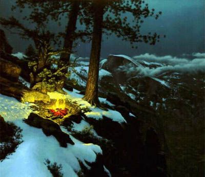 STEPHEN E LYMAN 32X29 Secondary Market Art: "WARMED BY THE VIEW"