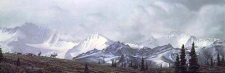 STEPHEN E LYMAN 35X12 Secondary Market Art: "IN HEART ALASKA"