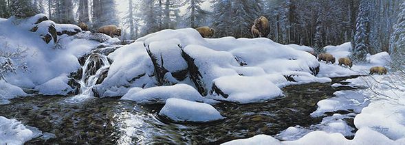 STEPHEN E LYMAN 48X17 Secondary Market Art: "HIGH CREEK CROSS GCNV"