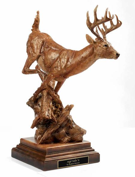 Stephen Herrero Whitetail Deer Sculpture:"High Tailin' It"