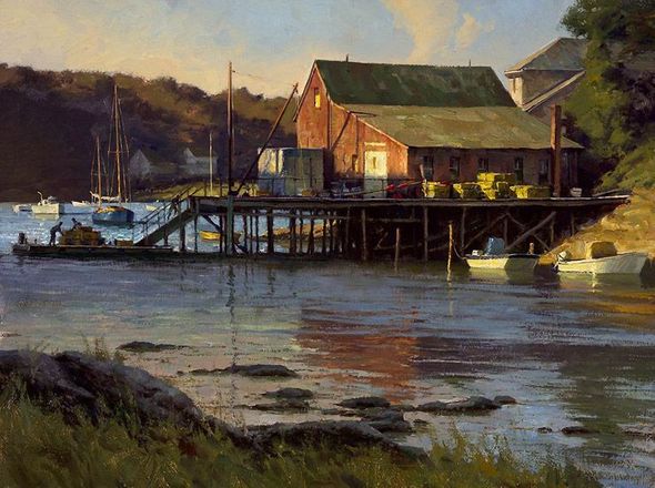 Don Demers Artist Signed Limited Edition Canvas Giclee:"Last Light, Cozy Harbor"