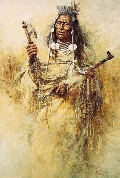 Howard Terpning Artist Signed  Limited Edition Print:"Crow Pipe Holder"