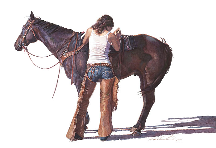 Steve Hanks Hand Numbered Limited Edition Canvas Giclee: "Saddling Up"