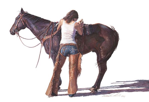 Steve Hanks Hand Numbered Limited Edition Canvas Giclee: "Saddling Up"