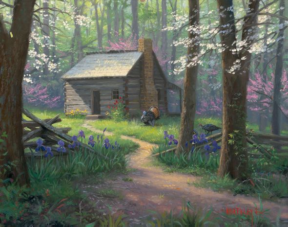 Mark Keathley Hand Signed and Numbered Limited Edition Embellished Canvas Giclee:" Spring in the Holler"