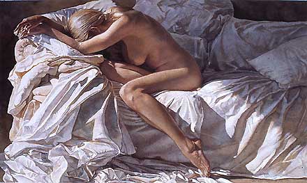 Steve Hanks Handsigned and Numbered Limited Edition Giclee on Canvas:"Blending into Shadows and Sheets"