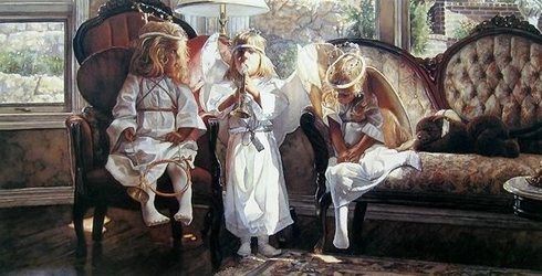 Steve Hanks Signed and Numbered Limited Edition Lithograph: "Being Perfect Angels" Steve Hanks Signed and Numbered Limited Edition Lithograph: "Being Perfect Angels"