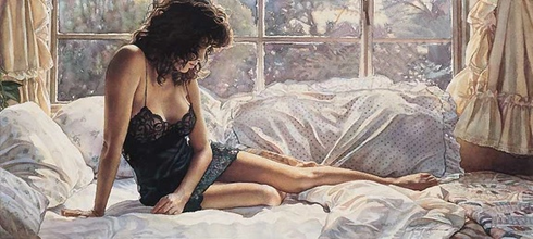 Steve Hanks Signed and Numbered Limited Edition Lithograph: "Black Lace Nightgown"