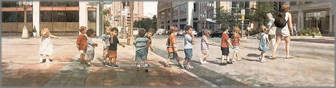 Steve Hanks Signed and Numbered Limited Edition Lithograph: "Stringing The Children Along"