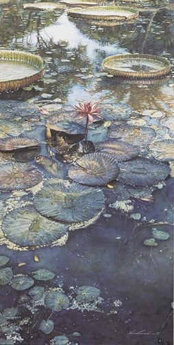 Steve Hanks Signed and Numbered Limited Edition Lithograph: "Water Lilies In Bloom"