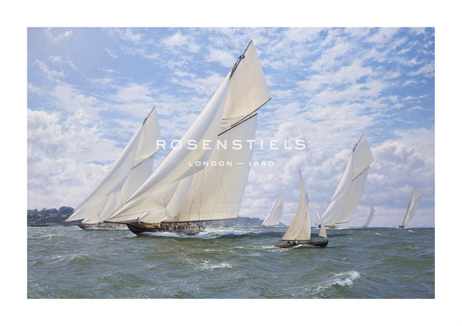 Steven Dews Hand Numbered Limited Edition Print on Paper :"Britannia racing Navahoe, Valkyrie, Santanita, Calluna and Iverna off Cowes Solent August 1893"