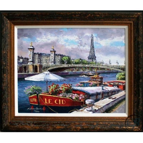 Sung Sam Park Hand Embellished Giclee on Canvas:"Along the Seine - Framed"