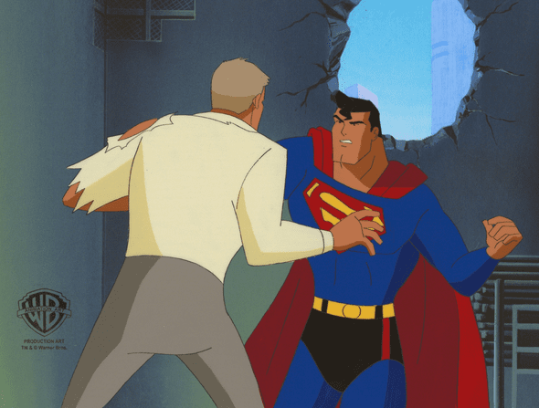 Superman the Animated Series Original Production Cel With Matching Drawing: "Superman"