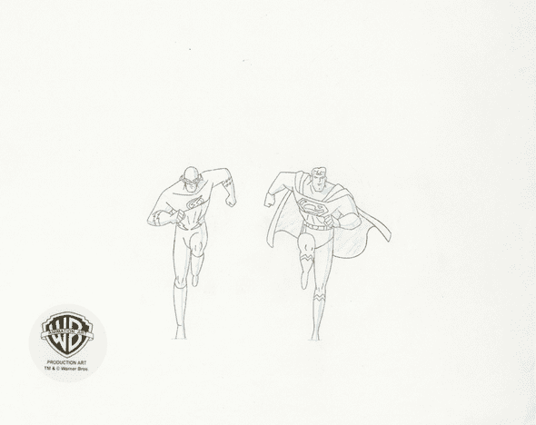 Superman the Animated Series Original Production Drawing: "Superman and Flash"