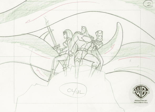 Superman the Animated Series Original Production Drawing: "Superman, Maxima, and Sazu"