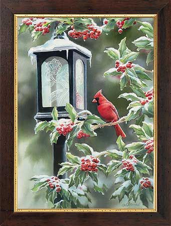 Susan Bourdet Framed Open Edition Canvas: "Winter Cardinal"
