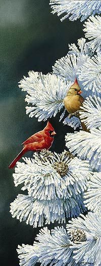 Susan Bourdet Handsigned & Numbered Limited Edition Print:"Winter Perch- Cardinals "