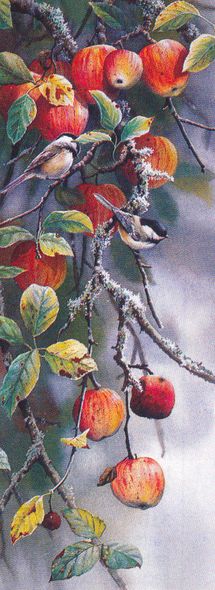 SUSAN BOURDET  Secondary Market Art: "CHICKADEES & APPLES"