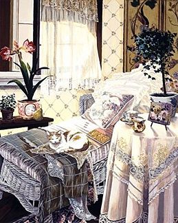 Susan Rios Handsigned and Numbered Limited Edition Hand-Pulled Serigraph on Paper: "Creature Comforts"