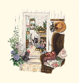 Susan Rios Handsigned and Numbered Limited Edition Hand-Pulled Serigraph on Paper: "Plant Tending Day"
