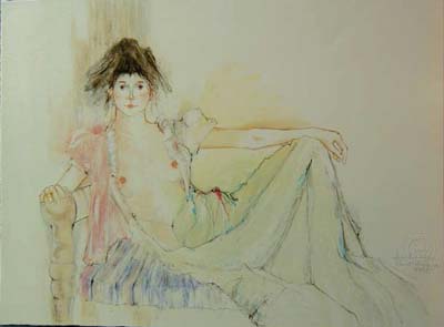 Susan Sahall Hand Signed Publisher Proof Lithograph "Print Unique":"Reclining Young Woman"