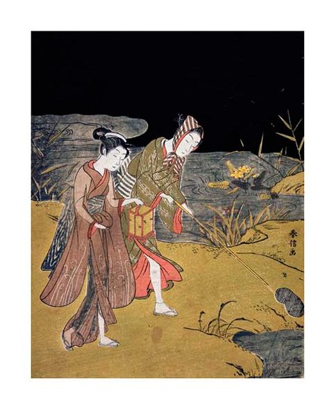 Suzuki Harunobu Fine Art Open Edition Gicl&eacute;e:"A Young Couple Catching Fireflies at Night on the Banks of a River"