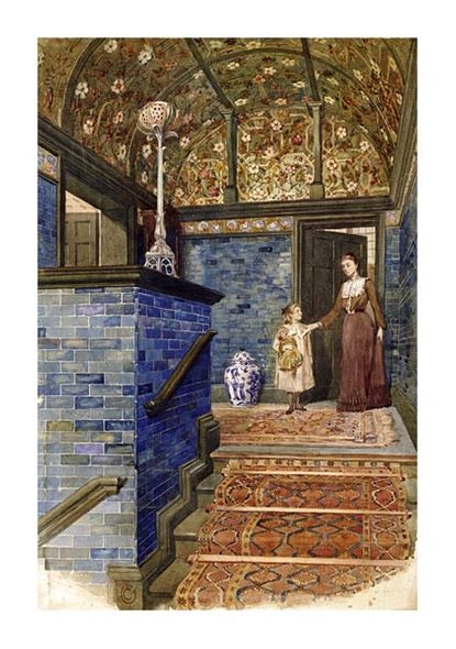 T. Hamilton Crawford Fine Art Open Edition Gicl&eacute;e:"Staircase Hall with William de Morgan Tiles"