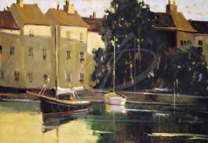 Ted Goerschner Limited Edition Hand-Embellished Giclee on Canvas: "French Harbor"