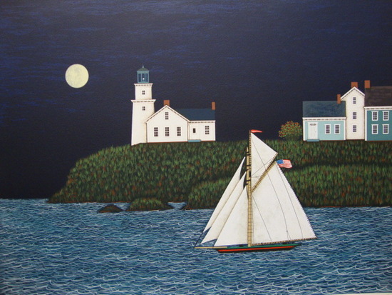 Ted Jeremenko Artist Signed Limited Edition Serigraph on Paper:"Rounding the Lighthouse"