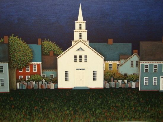 Ted Jeremenko Artist Signed Limited Edition Serigraph on Paper:"Village Green"