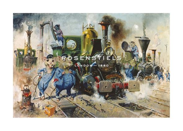 Terence Cuneo Hand Numbered Limited Edition Print on Paper :"The Running Sheds of The Great Caerphilly and Vole-Tail Central Railway"