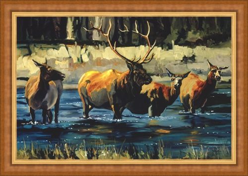 Terry Lee 39 x 54 Canvas Giclee Art:"Elk Family"