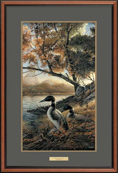 Terry Redlin Deluxe Walnut Framed Print w/ Suede Mat : "Hidden Point Loon"