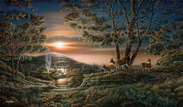 Terry Redlin Fine Art Open Edition Canvas Giclee:"Sharing the Sunset"