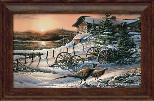 Terry Redlin Framed Encore Canvas: "Peaceful Evening-Pheasants"