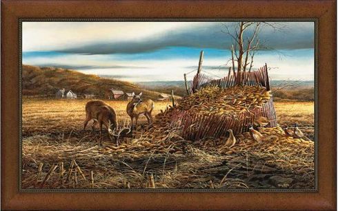 Terry Redlin Framed Museum Canvas: "Sharing the Bounty-Deer"
