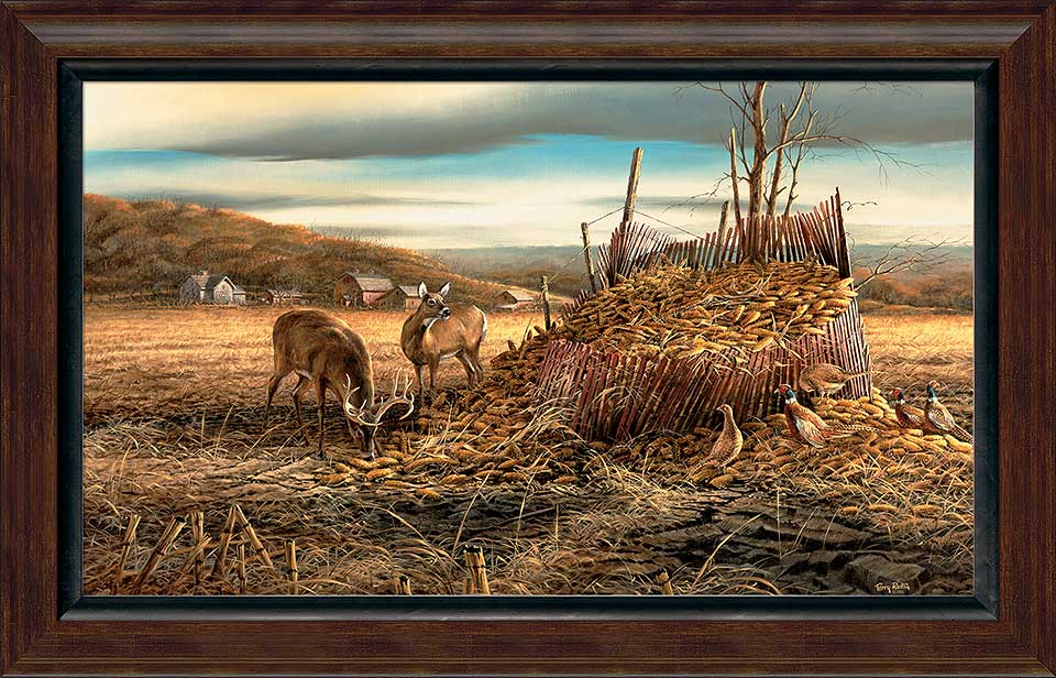 Terry Redlin Framed Museum Canvas: "Sharing the Bounty-Deer"