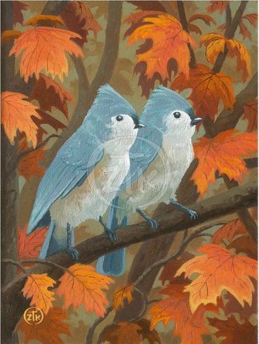 Zac Kinkade Limited Edition Canvas Giclee:"Tufted Titmouse in Autumn"