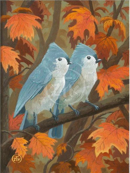 Zac Kinkade Limited Edition Canvas Giclee:"Tufted Titmouse in Autumn"