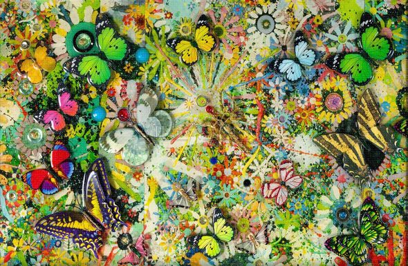 Robert Swedroe Hand Embellished Limited Edition Gallery Wrap Canvas:"Butterfly Oasis"