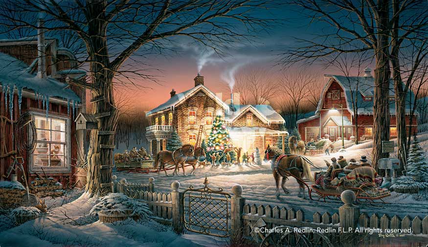 Terry Redlin Hand Signed Limited Edition Artist Proof Master Canvas: "Trimming the Tree"