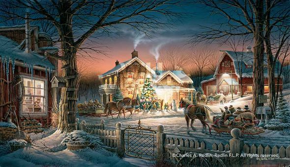 Terry Redlin Hand Signed Limited Edition Artist Proof Master Canvas: "Trimming the Tree"