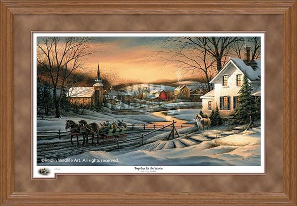Terry Redlin Oak Framed 2016 Limited Edition Holiday Print:"Together for the Season"
